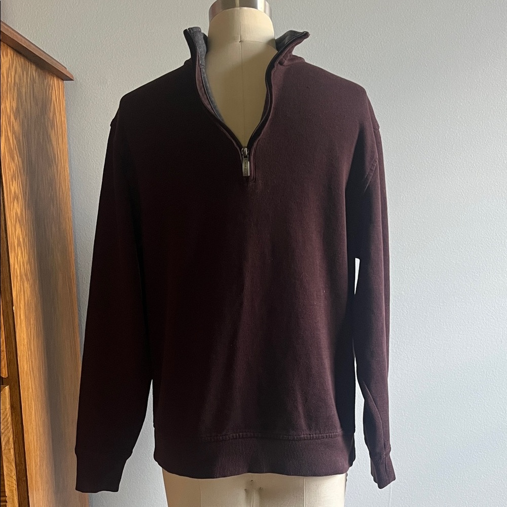 Van Heusen Brown Zip Up Sweater with Classic Knit